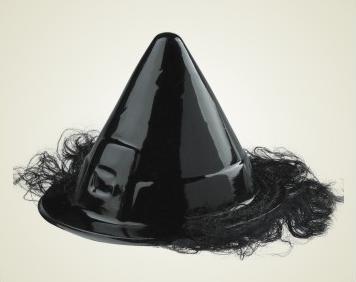 SOMBRERO CONO BRUJA NEGRO C/PELO X1