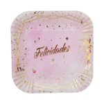 PLATO CUAD FELICIDADES ROSA X8