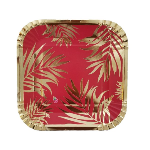 PLATO STAMPING HOJAS ROJO X8