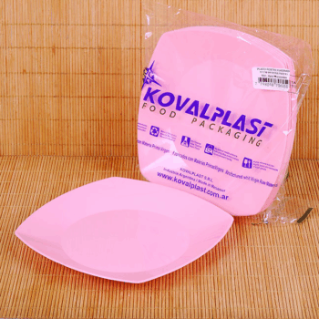 PLATO POSTRE 17CM PP CUAD. ROSA PASTEL X10