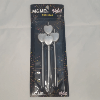 VELA FORMA CORAZON PLATA 16CM X4