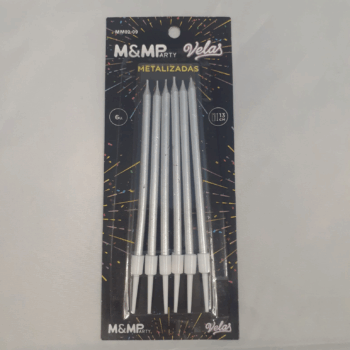 VELA METALIZADAS 13CM PLATA X6