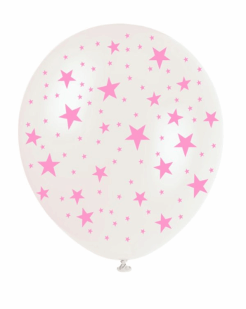 GLOBO 12" CRISTAL ESTRELLAS ROSA X12