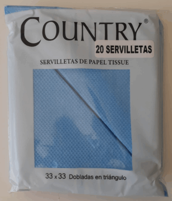 SERVILLETAS COUNTRY CELESTE 33X33CM X20