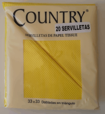 SERVILLETAS COUNTRY AMARILLO 33X33CM X20