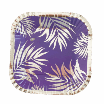 PLATO CUAD CHICO VIOLETA HOJAS PLATA X8
