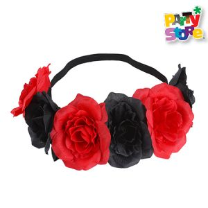 VINCHA DE FLORES NEGRAS Y ROJAS X1