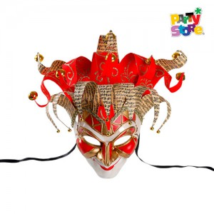 MASCARA *VENEZIA* BUFON C/CASC ROJO Y DORADO X1