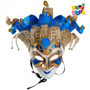 MASCARA *VENEZIA* BUFON C/CASC AZUL Y DORADO X1