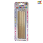 VELAS LARGA METALIZADAS DORADA 16CM BLI X8
