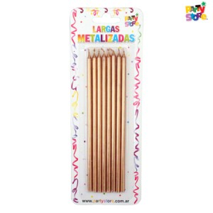 VELAS LARGA METALIZADAS ROSA GOLD BLI X8