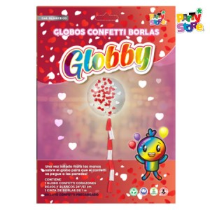 KIT GLOBBY (GLOBO 24" CORAZON + CONFETTI + BORLAS 1MTS) X1