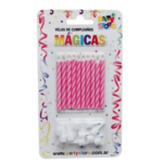 VELA MAGICA ROSA 6CM C/PORTA X10