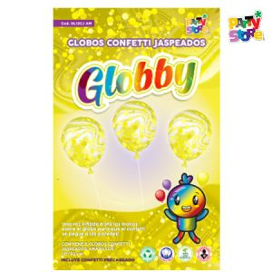 GLOBO 12" C/COFETTI JASPEADO AMARILLO X6