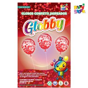 GLOBO 12" C/COFETTI JASPEADO ROJO X6
