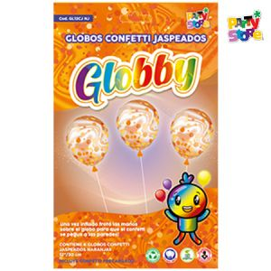 GLOBO 12" C/COFETTI JASPEADO NARANJA X6