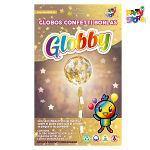 KIT GLOBBY (GLOBO 24" + CONFETTI + BORLAS ESTRE ORO) X1