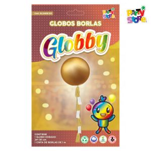 KIT GLOBBY (GLOBO 24" DORADO + CINTA DE BORLAS 1MTS) X1