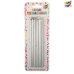 VELAS LARGA METALIZADAS PLATEADA BLI X8