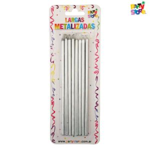 VELAS LARGA METALIZADAS PLATEADA BLI X8