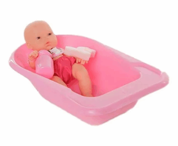 BEBE EN BAÑERA CON ESPONJA Y MAMADERA X1