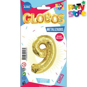 GLOBO METAL CHICO DORADO Nº9 X1